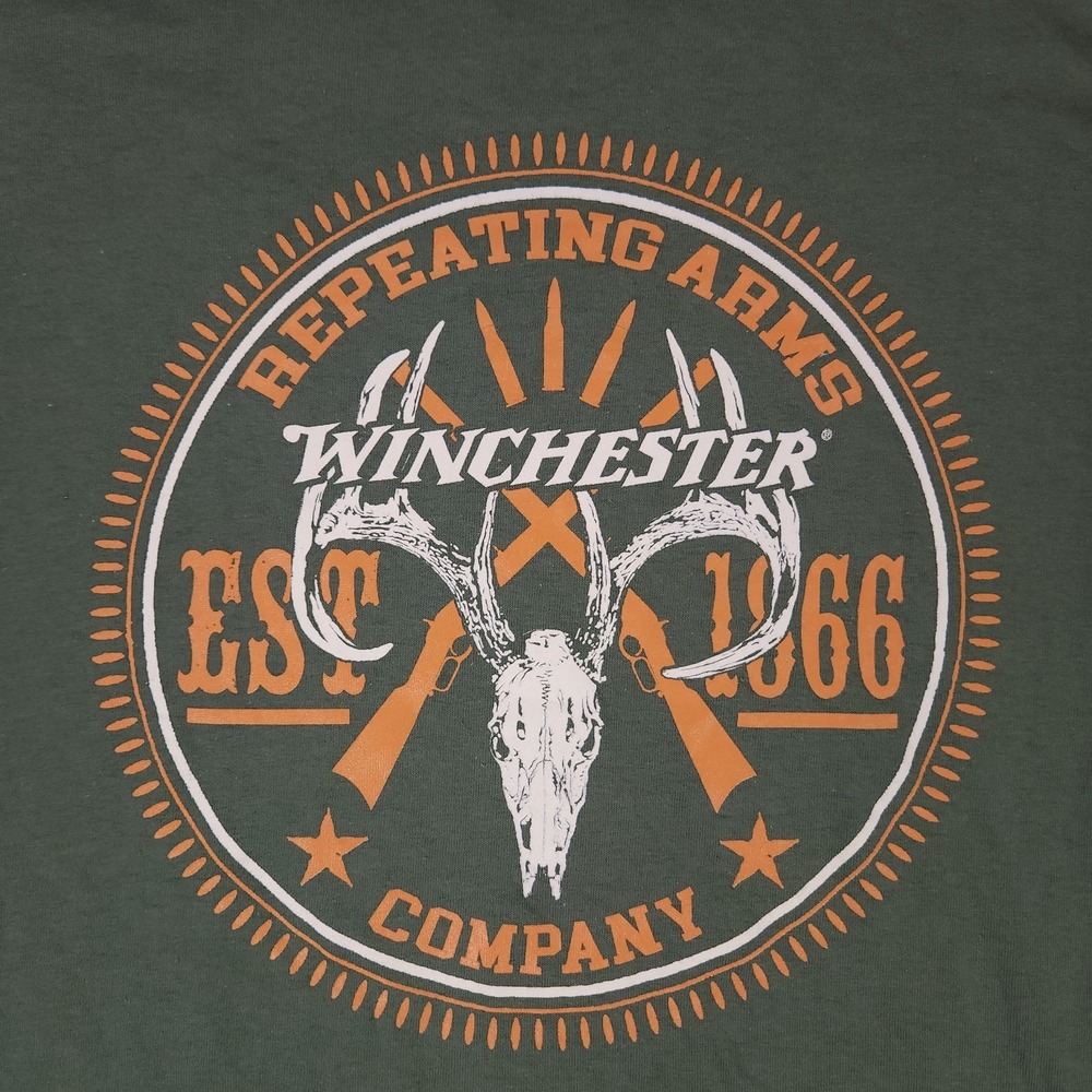Mens Winchester Arms Company Skull Graphic Short Sleeve T-Shirt Large Green - Picture 2 of 7
